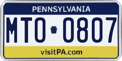 PA license plate MTO0807