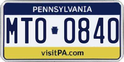 PA license plate MTO0840