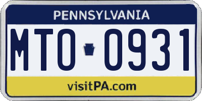 PA license plate MTO0931