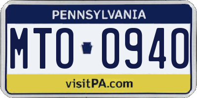 PA license plate MTO0940
