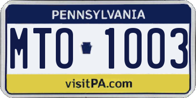 PA license plate MTO1003