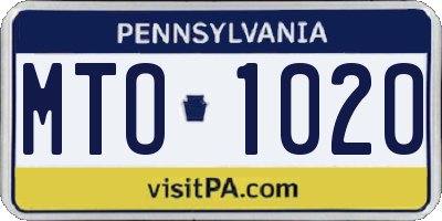 PA license plate MTO1020