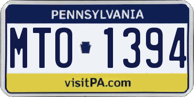 PA license plate MTO1394