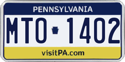 PA license plate MTO1402