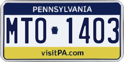 PA license plate MTO1403