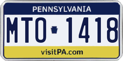 PA license plate MTO1418