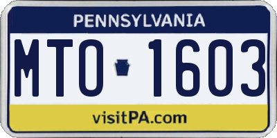 PA license plate MTO1603