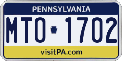 PA license plate MTO1702