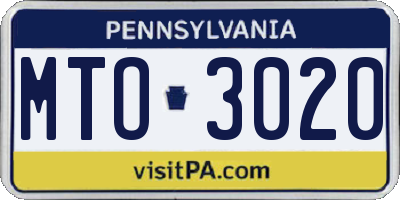 PA license plate MTO3020
