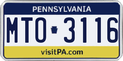 PA license plate MTO3116