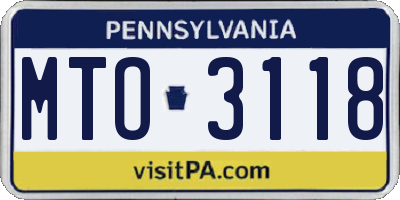PA license plate MTO3118
