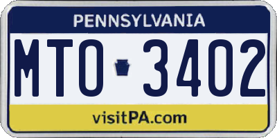 PA license plate MTO3402