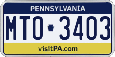 PA license plate MTO3403