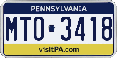 PA license plate MTO3418