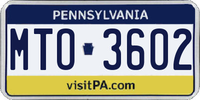 PA license plate MTO3602