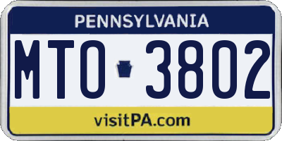 PA license plate MTO3802