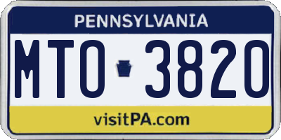 PA license plate MTO3820