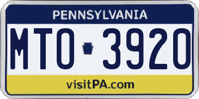 PA license plate MTO3920