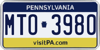 PA license plate MTO3980