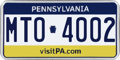 PA license plate MTO4002