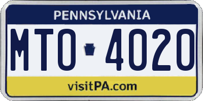 PA license plate MTO4020
