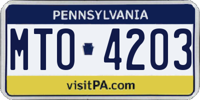 PA license plate MTO4203
