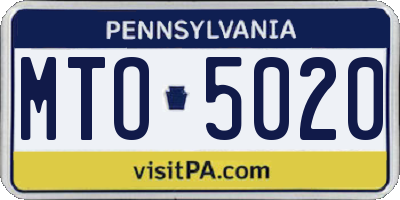 PA license plate MTO5020