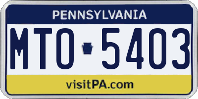 PA license plate MTO5403
