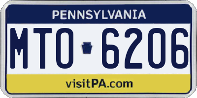 PA license plate MTO6206