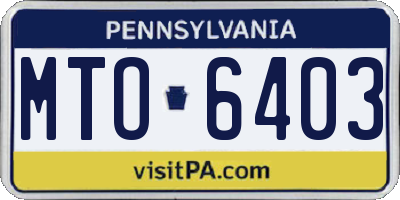PA license plate MTO6403