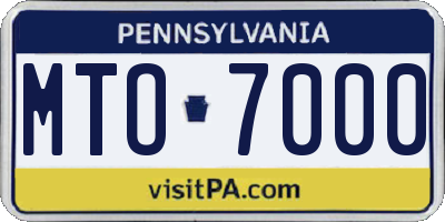 PA license plate MTO7000