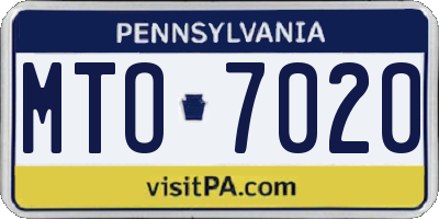 PA license plate MTO7020