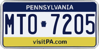 PA license plate MTO7205