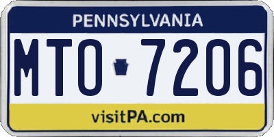 PA license plate MTO7206