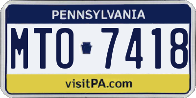 PA license plate MTO7418