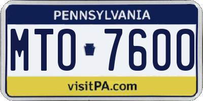 PA license plate MTO7600
