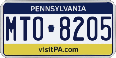 PA license plate MTO8205