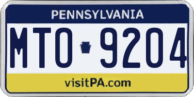 PA license plate MTO9204