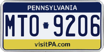 PA license plate MTO9206