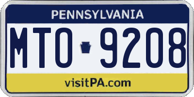 PA license plate MTO9208