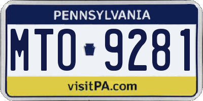 PA license plate MTO9281