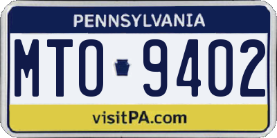 PA license plate MTO9402