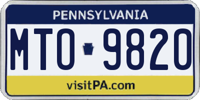 PA license plate MTO9820