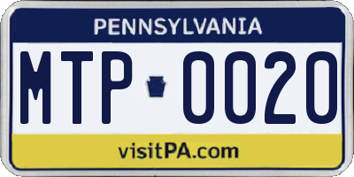 PA license plate MTP0020