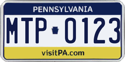 PA license plate MTP0123