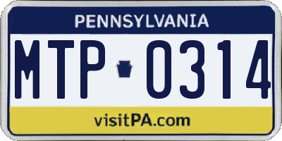 PA license plate MTP0314