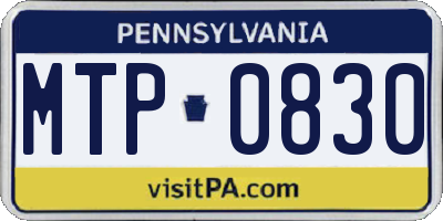 PA license plate MTP0830