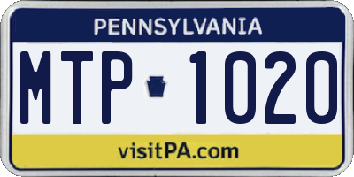 PA license plate MTP1020