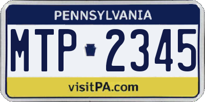 PA license plate MTP2345