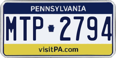 PA license plate MTP2794
